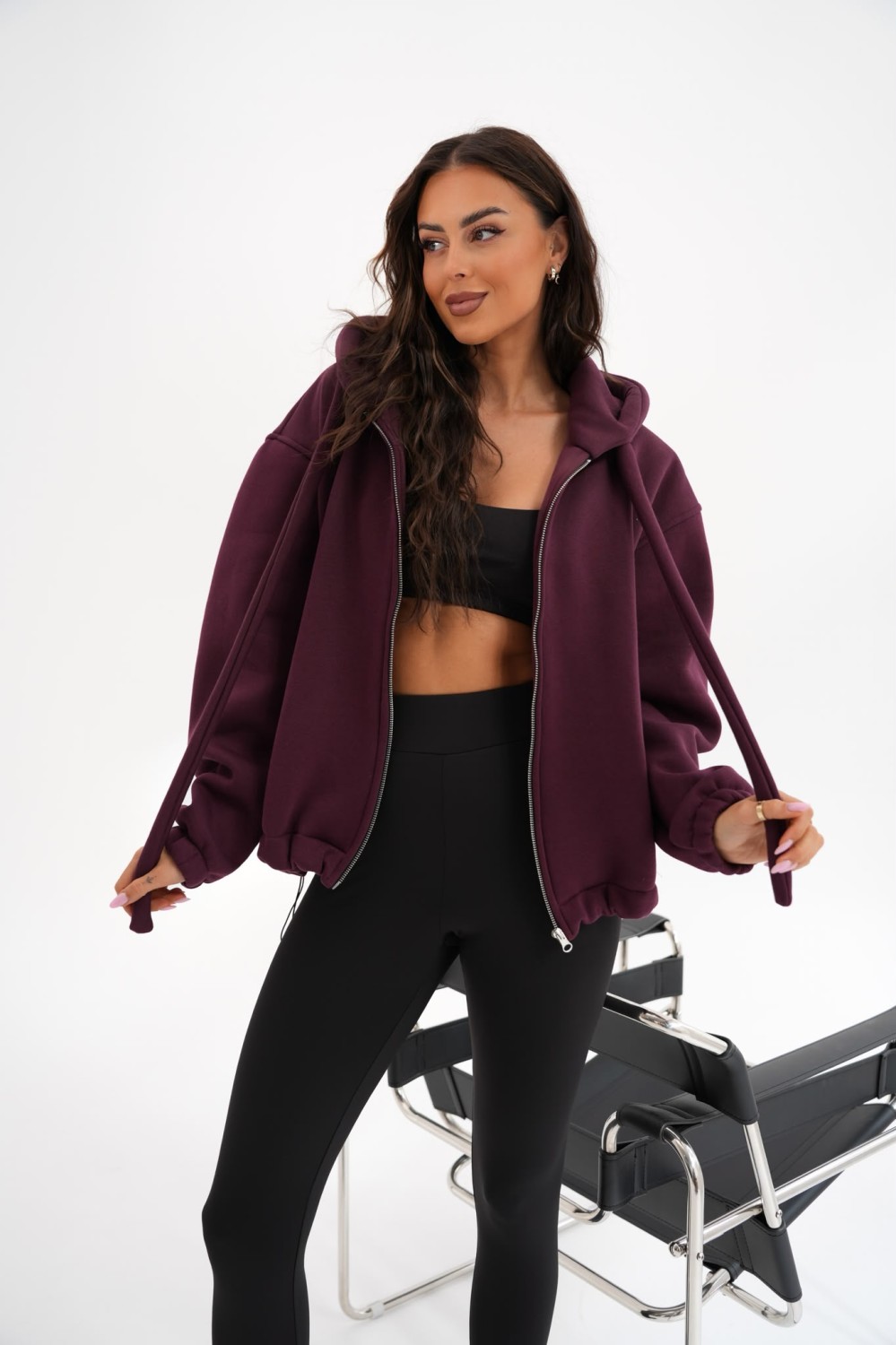 bluza damska rozpinana z regulacją ocieplana oversize śliwka me gusta
