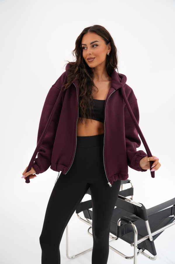 bluza damska rozpinana z regulacją ocieplana oversize śliwka me gusta